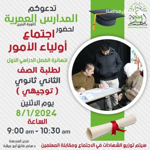 اجتماع أولياء أمور طلبة الثاني ثانوي ( التوجيهي )