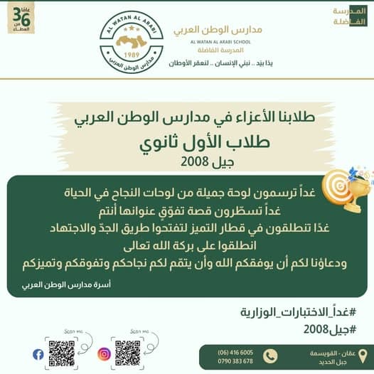 طلابنا الأعزاء في مدارس الوطن العربي.. غداً ترسمون لوحة جميلة من لوحات النجاح في الحياة