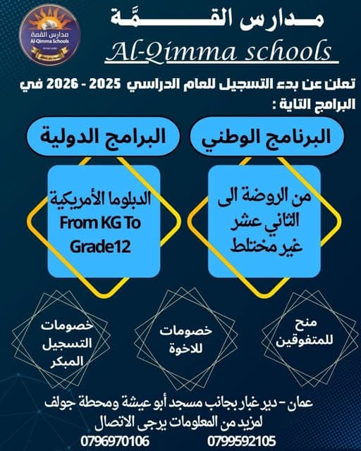 تعلن مدارس القمة عن بدء التسجيل للفصل الدراسي 2025 - 2026