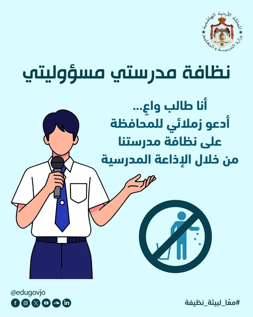 تنفيذ حملات توعية للطلبة بعدم الإلقاء العشوائي للنفايات
