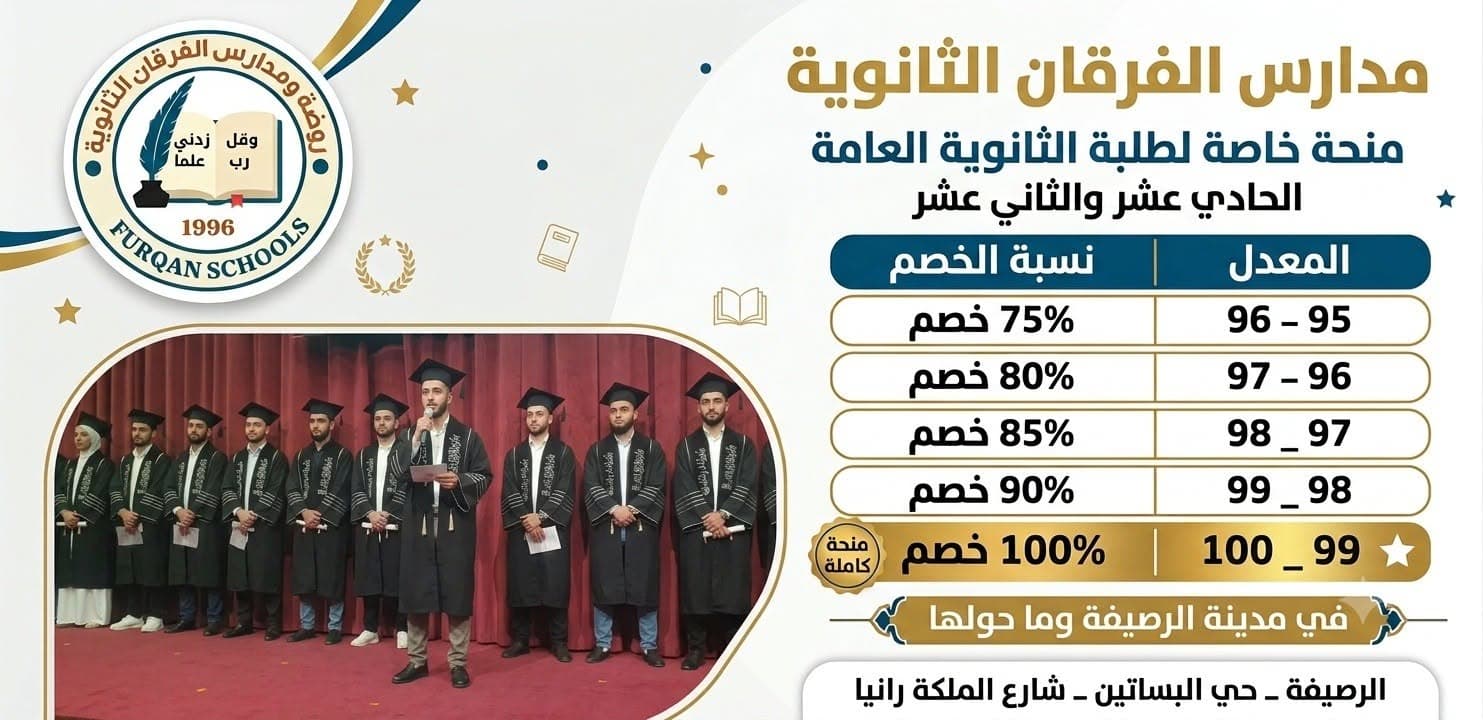 تعلن مدارس الفرقان الثانوية بفرعيها ( ذكور،  اناث)