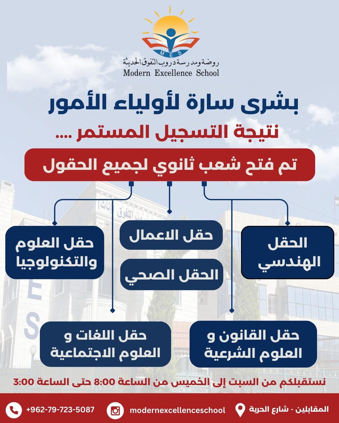 بشرى سارة لأولياء الأمور نتيجة التسجيل المستمر…تم فتح شعب ثانوي لجميع الحقول