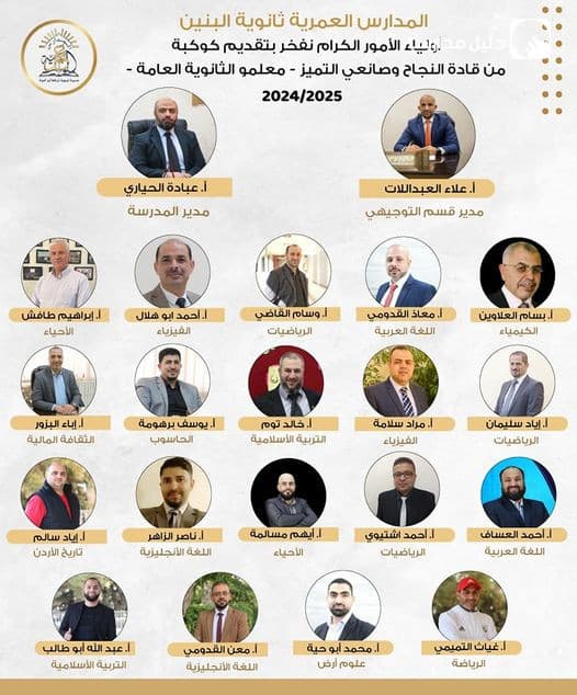 نفخر بتقديم كوكبة من قادة النجاح وصانعي التميز - معلمو الثانوية العامة