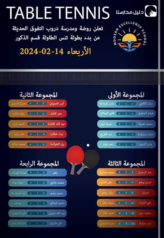 ستقام بطولة تنس الطاولة يوم الأربعاء  14_2  للذكور