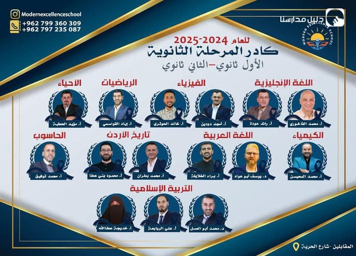 تعتز وتفتخر مدارس دروب التفوق الحديثة بكادر التوجيهي للعام 2025-2024