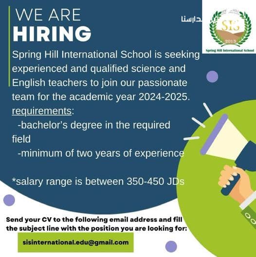 Spring Hill International School is seeking experienced and qualified science and English teachers